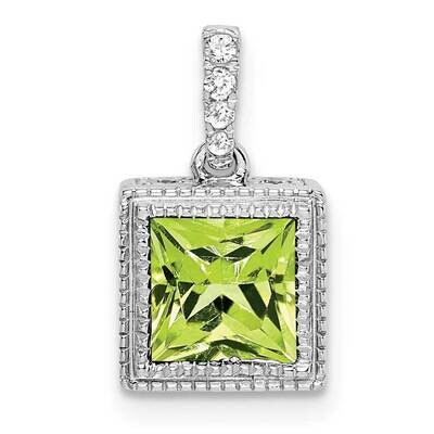 Square Peridot Diamond Pendant 14k White Gold PM7096-PE-013-WA, MPN: PM7096-PE-013-WA,