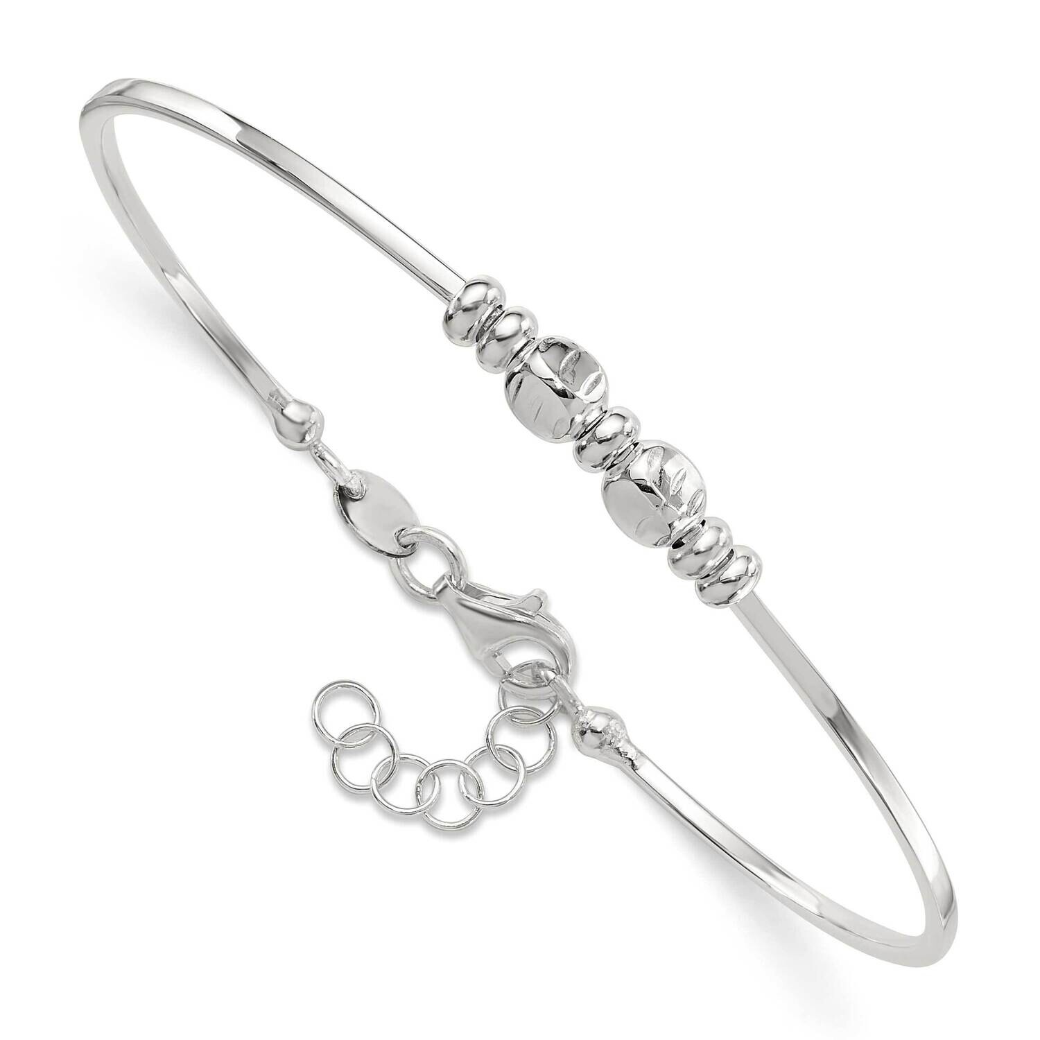 Rhod-Plated Polished Beads .75 In Extension Bangle Bracelet Sterling Silver QB1522, MPN: QB1522,