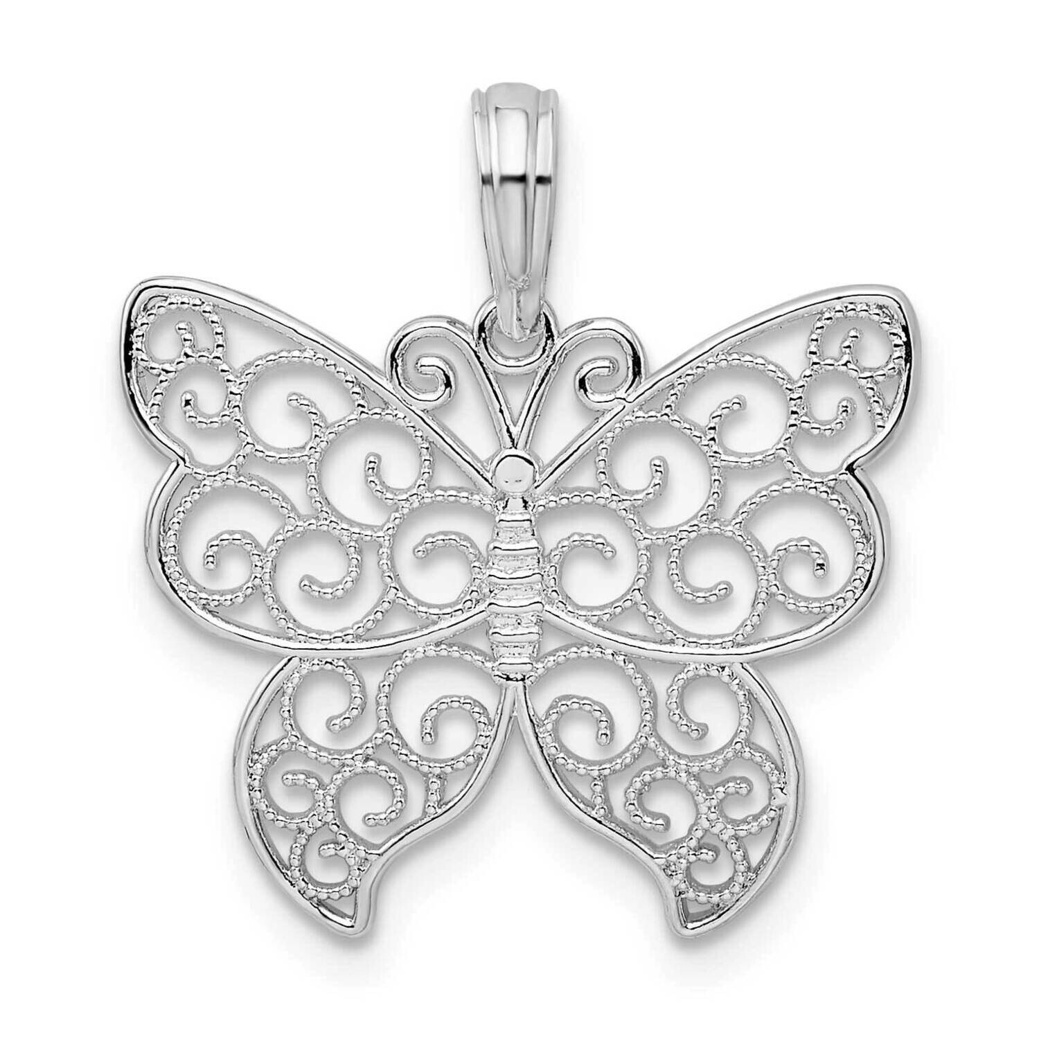 Filigree Wing Butterfly Pendant Sterling Silver Polished QC10044