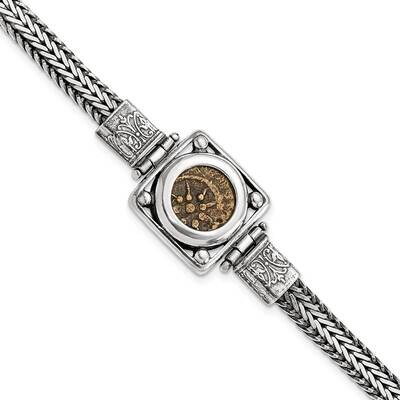 Ancient Coins Bronze Antiqued Widow&#39;s Mite Coin 7 Inch Fancy Lobster Clasp Bracelet A Certificate O…