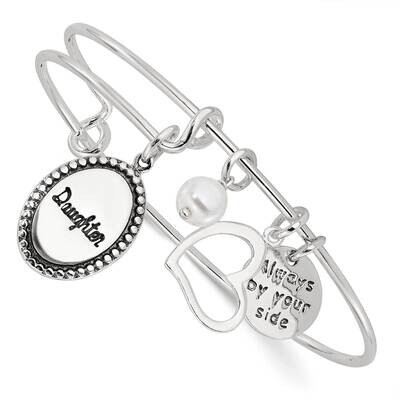 Antiqued Syn. Pearl Daughter Charm Adjustable Bangle Sterling Silver QB1504, MPN: QB1504,