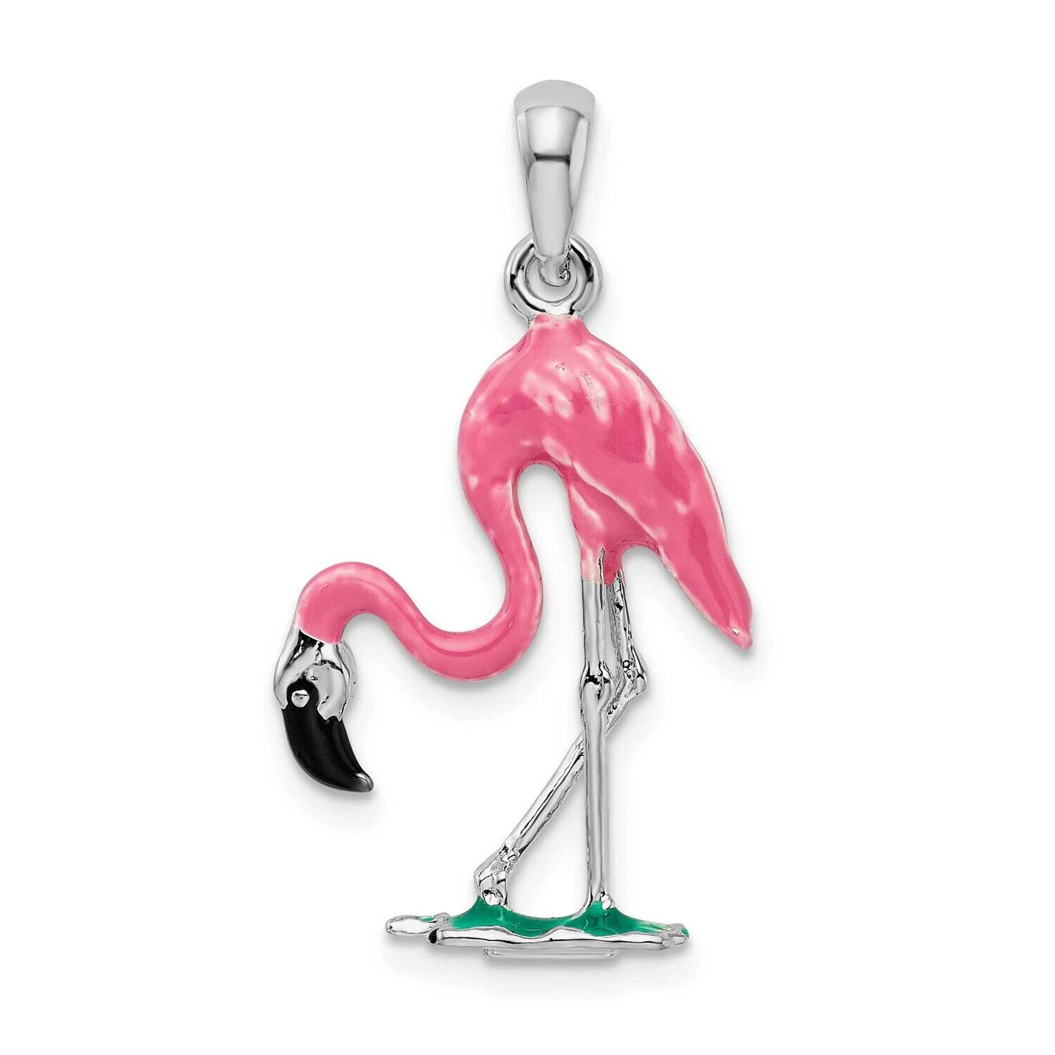 3D Pink Flamingo Pendant Sterling Silver Polished QC10633