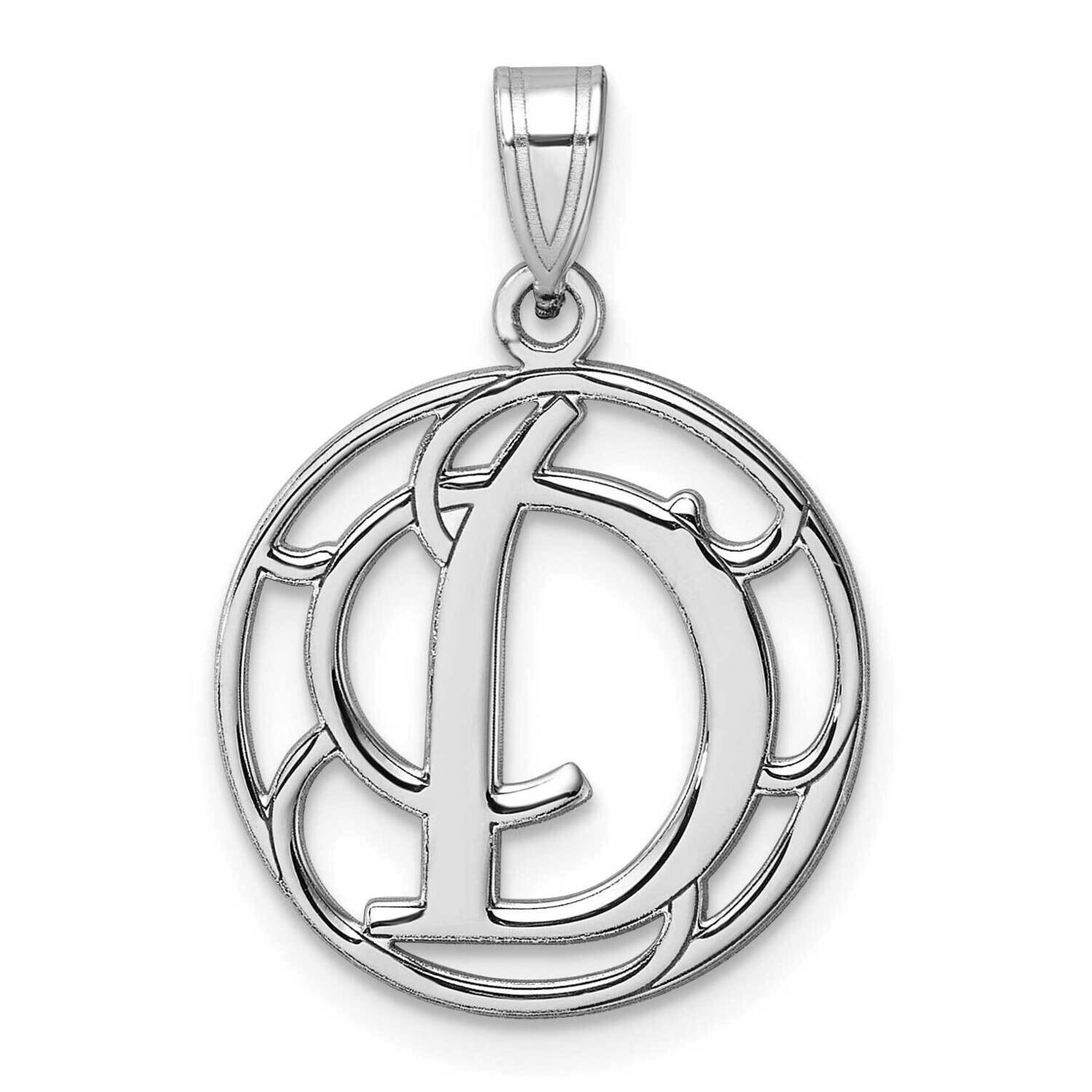 Small Fancy Script Letter D Initial Pendant Sterling Silver Rhodium-Plated QC11257D, MPN: QC11257D,