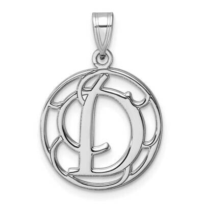 Small Fancy Script Letter D Initial Pendant Sterling Silver Rhodium-Plated QC11257D, MPN: QC11257D,