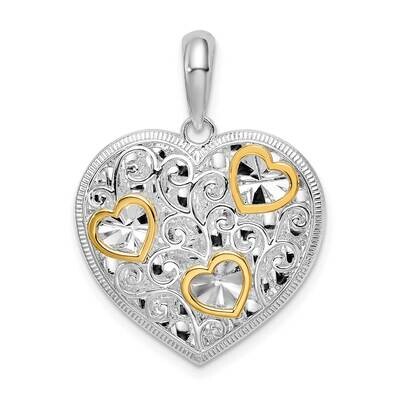 Sterling Silver Fancy Heart Accents Pendant 14k Gold QC10891G, MPN: QC10891G, 637218156351