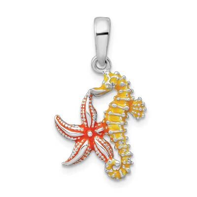 Enameled Starfish Seahorse Pendant Sterling Silver Polished QC10682, MPN: QC10682, 637218145096