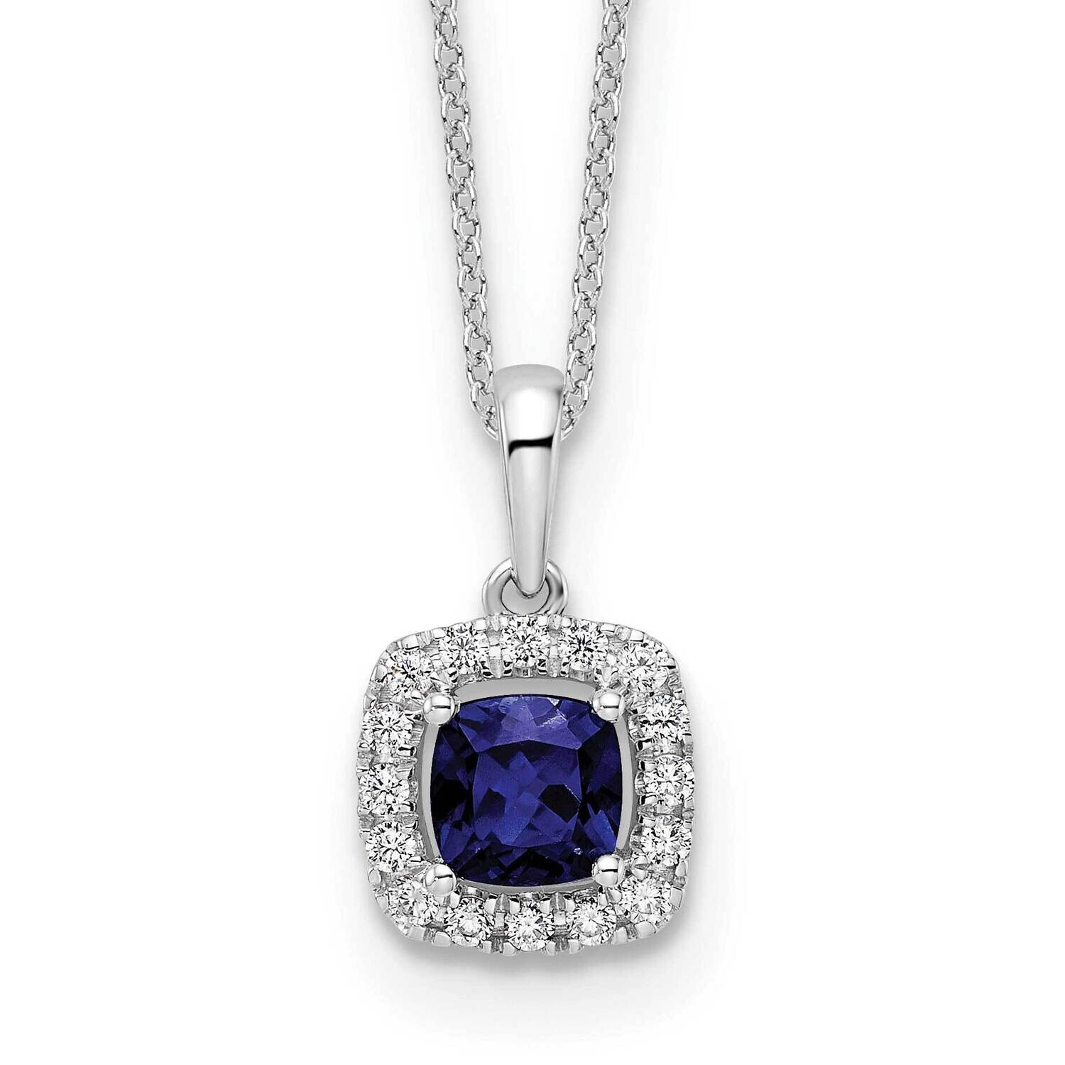 Diamond Cr Blue Sapphire Pendant Necklace 10k White Gold PM9037-CSA-0WLG-18