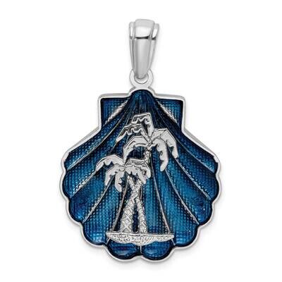 Enameled Blue Shell Palm Trees Pendant Sterling Silver Polished QC10722, MPN: QC10722, 637218160730