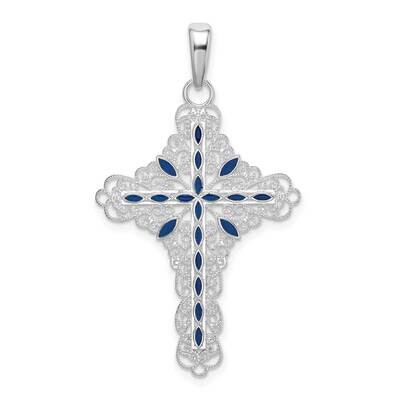 Enameled Fancy Filigree Cross Pendant Sterling Silver Polished QC10675, MPN: QC10675, 637218144983
