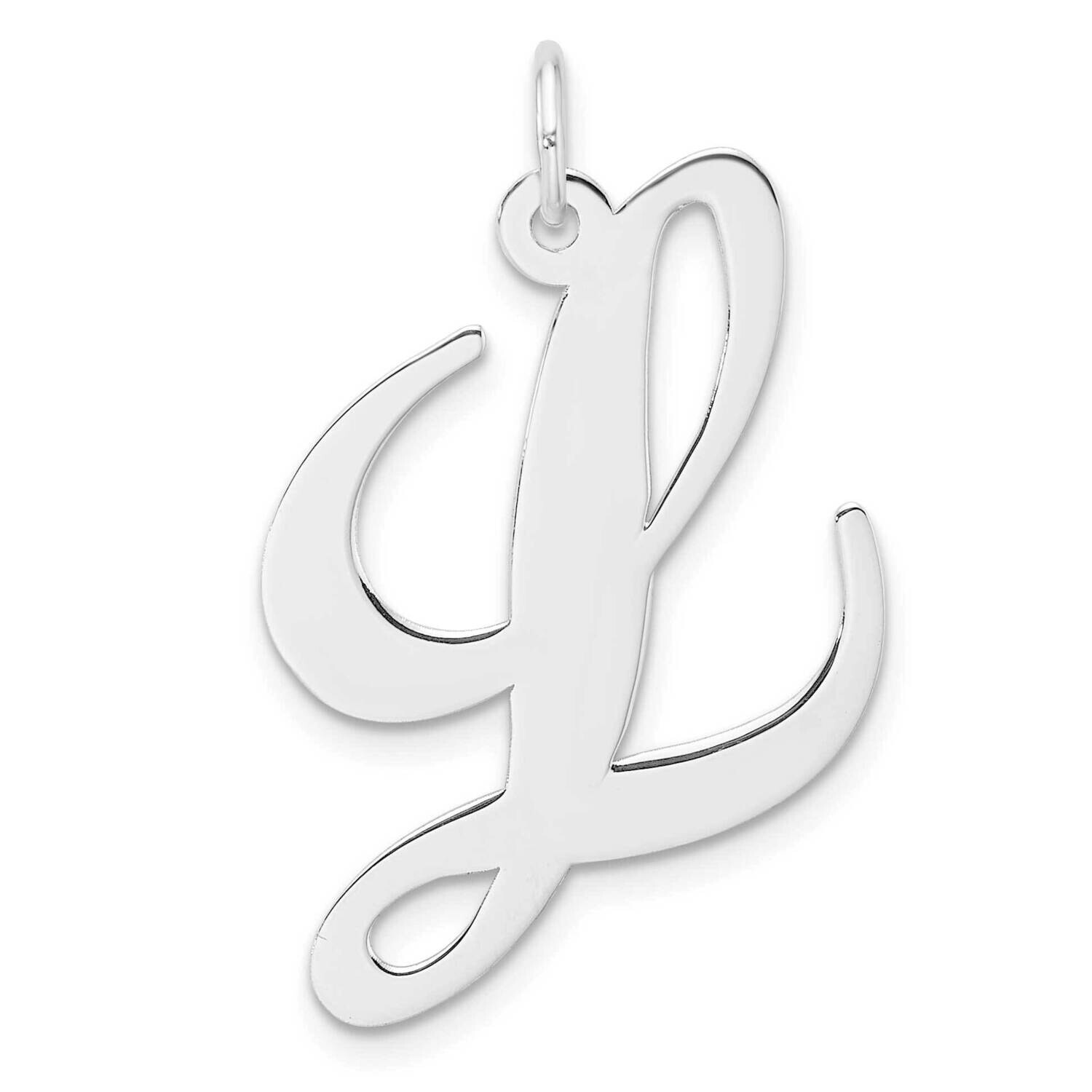 Large Fancy Script Letter L Initial Charm Sterling Silver Rhodium-Plated QC11254L