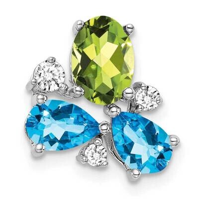 Blue Topaz Peridot Diamond Chain Slide 14k White Gold PM7128-BT/PE-012-WA, MPN: PM7128-BT/PE-012-WA,