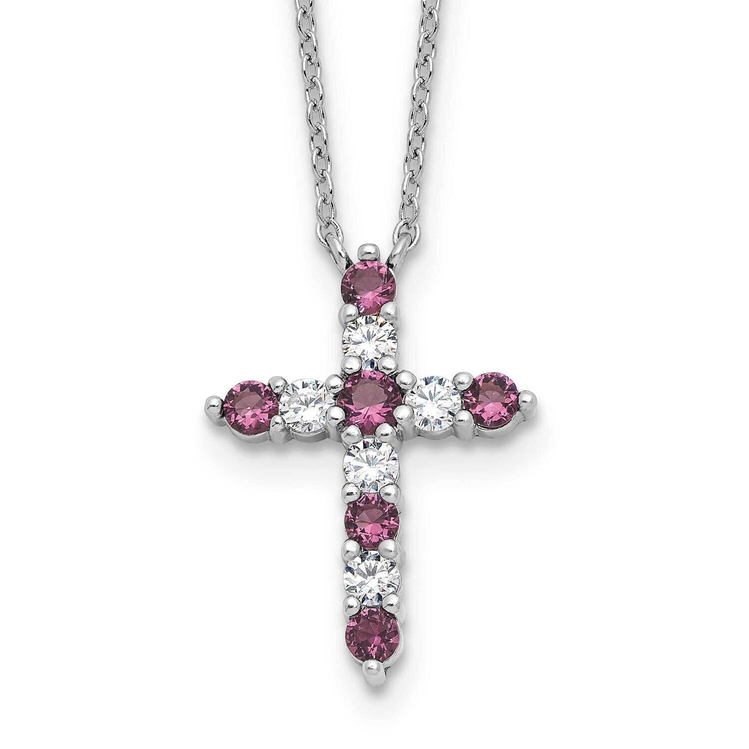 Purple CZ February Birthstone Cross 2 Inch Extension Necklace Sterling Silver Rhodium-Plated QBPD36…