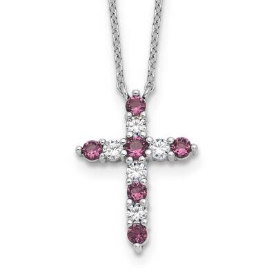 Purple CZ February Birthstone Cross 2 Inch Extension Necklace Sterling Silver Rhodium-Plated QBPD36…