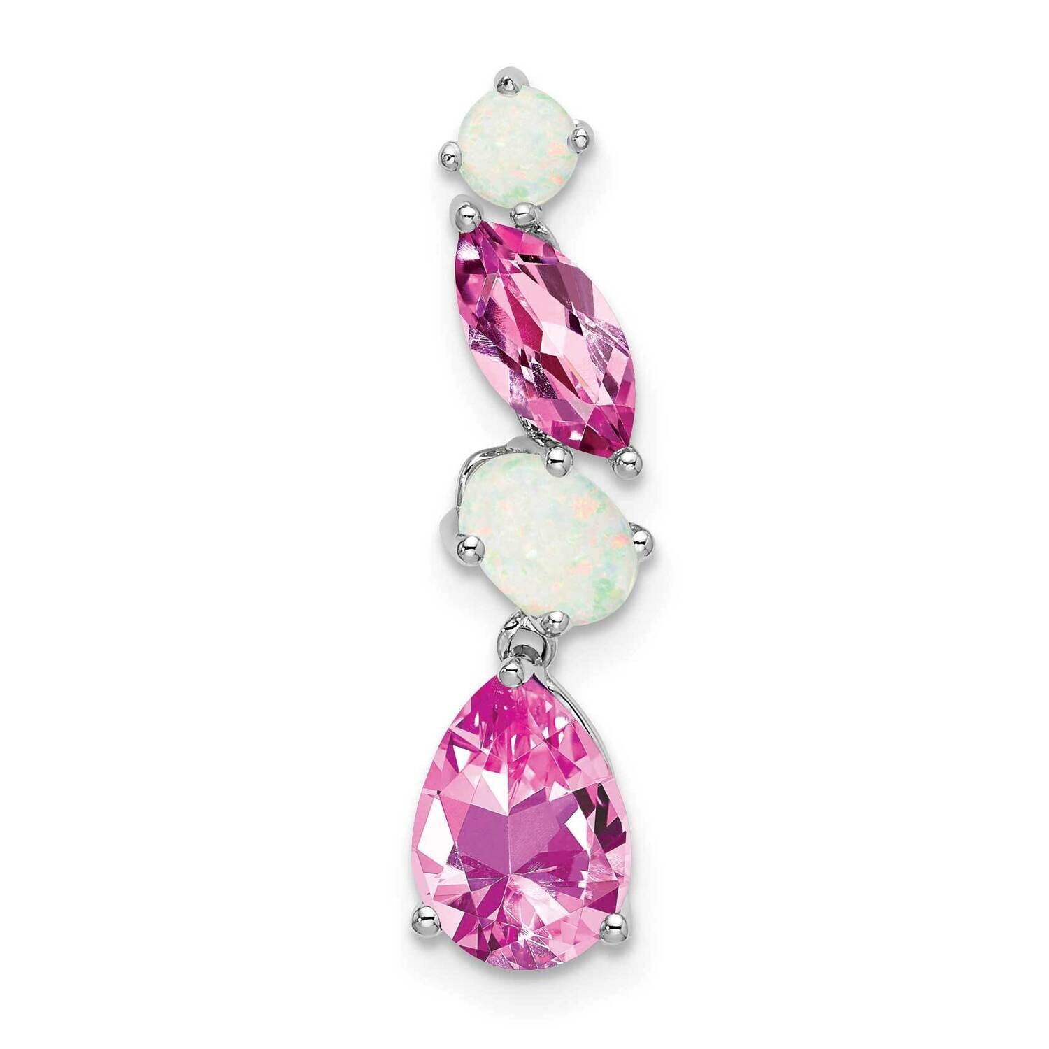 Created Pink Sapphire Opal Chain Slide 25 Inch 14k White Gold PM7458-CPS/OP-W, MPN: PM7458-CPS/OP-W,