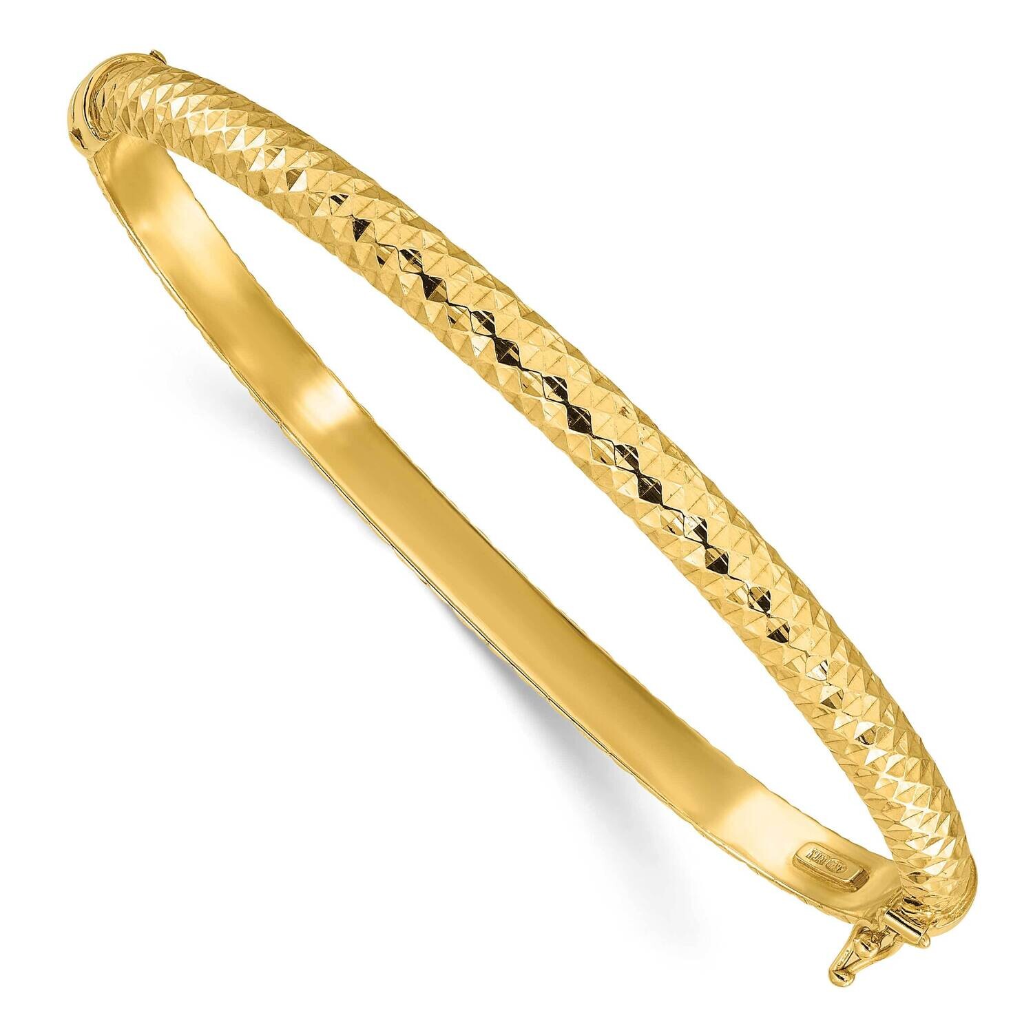 Gold-Tone Textured Hinged Bangle Bracelet Sterling Silver Polished QB1512