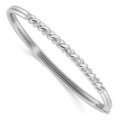 Twist Pattern Hinged CZ Bangle Bracelet Sterling Silver Rhodium-Plated QB1543, MPN: QB1543,