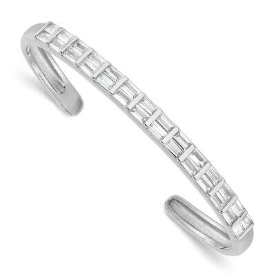 Polished Baguette CZ Cuff Bangle Sterling Silver Rhodium-Plated QB1534, MPN: QB1534,
