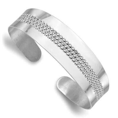 Rhodium Plated Textured Cuff Bangle Sterling Silver QB1451, MPN: QB1451,