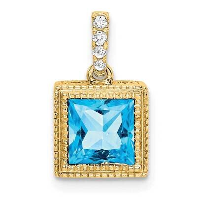 Square Blue Topaz Diamond Pendant 14k Gold PM7096-BT-013-YA, MPN: PM7096-BT-013-YA,
