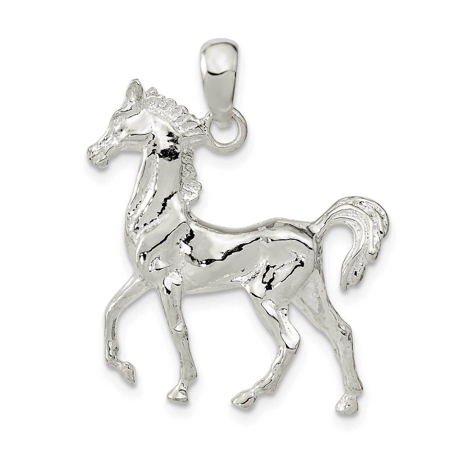 3D Standing Horse Pendant Sterling Silver Polished QC10470, MPN: QC10470, 637218181360