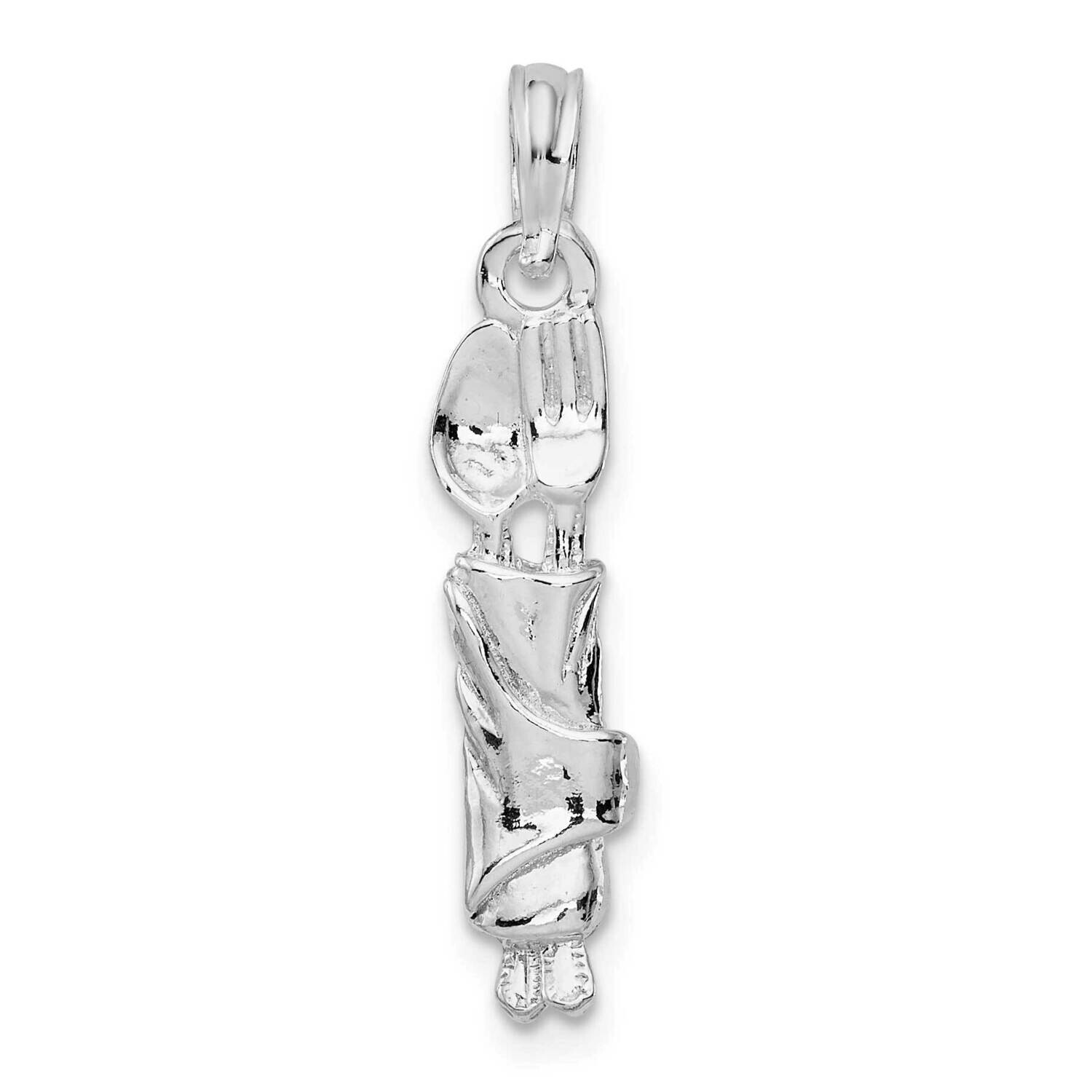 Spoon Fork Rolled In Napkin Pendant Sterling Silver Polished QC10549, MPN: QC10549, 637218184026