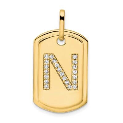 Diamond Initial N Dog Tag Charm 14k Gold PM9842N-026-YA, MPN: PM9842N-026-YA,