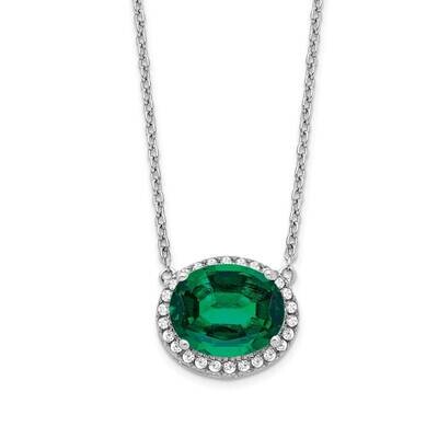 Oval Created Emerald Diamond 18 Inch Halo Necklace 14k White Gold PM7228-EM-016-WA, MPN: PM7228-EM-…