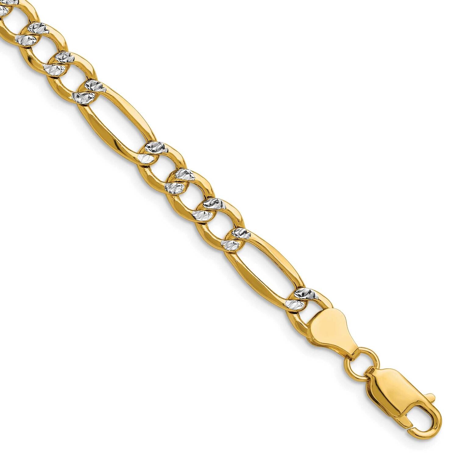 6.5mm Semi-Solid Rhodium Pavc Figaro Chain 7 Inch 14k Gold PWC150-7, MPN: PWC150-7,