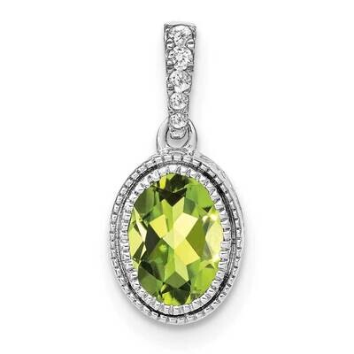 Oval Peridot Diamond Pendant 14k White Gold PM7093-PE-020-WA, MPN: PM7093-PE-020-WA,