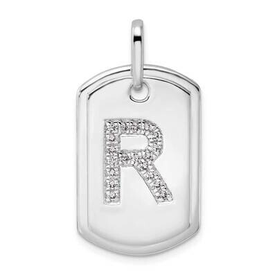 Diamond Initial R Dog Tag Charm 14k White Gold PM9842R-023-WA, MPN: PM9842R-023-WA,