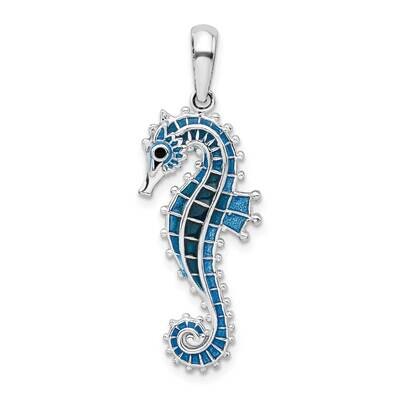 3D Enameled Blue Seahorse Pendant Sterling Silver Polished QC10630, MPN: QC10630, 637218144495