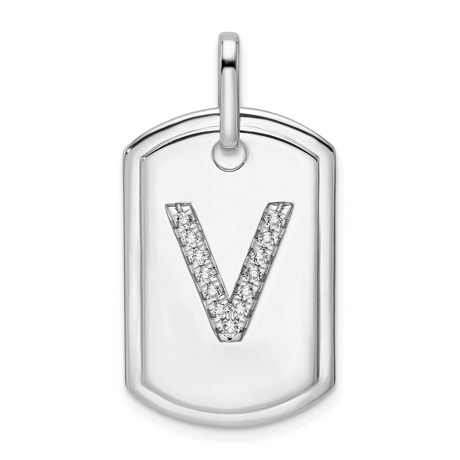 Diamond Initial V Dog Tag Charm 14k White Gold PM9842V-016-WA, MPN: PM9842V-016-WA,