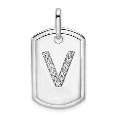 Diamond Initial V Dog Tag Charm 14k White Gold PM9842V-016-WA, MPN: PM9842V-016-WA,