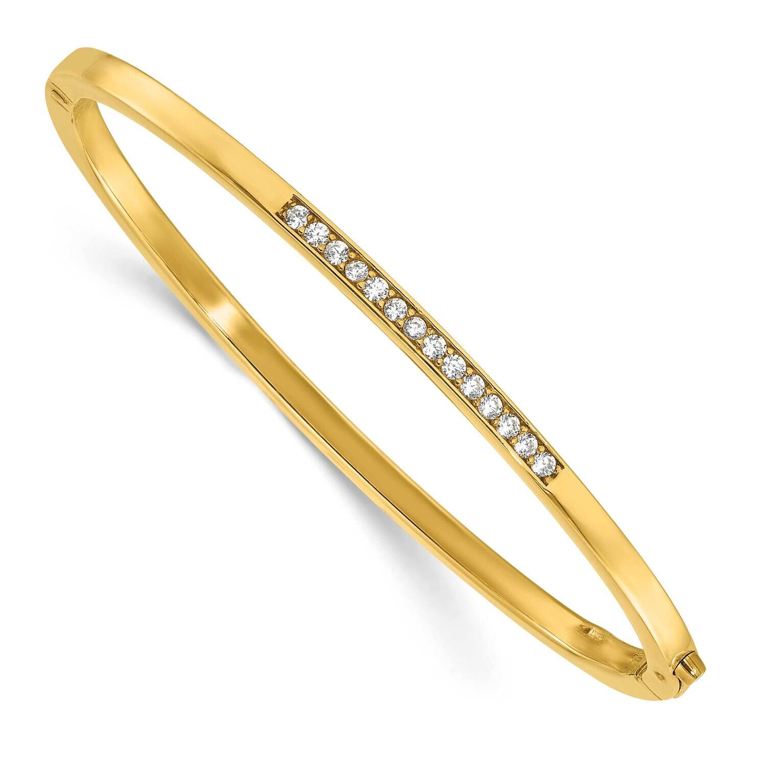 Gold-Tone CZ Hinged Bangle Bracelet Sterling Silver Polished QB1533, MPN: QB1533,