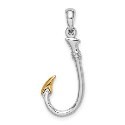 3D Fish Hook 14K Accent Pendant Sterling Silver Polished QC10835G, MPN: QC10835G, 637218152698