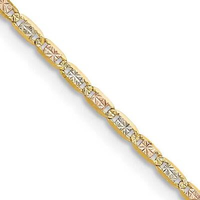 2.0mm Tri-Color Gold Pavc Valentino Chain 26 Inch 14k Gold PVL050-26, MPN: PVL050-26,