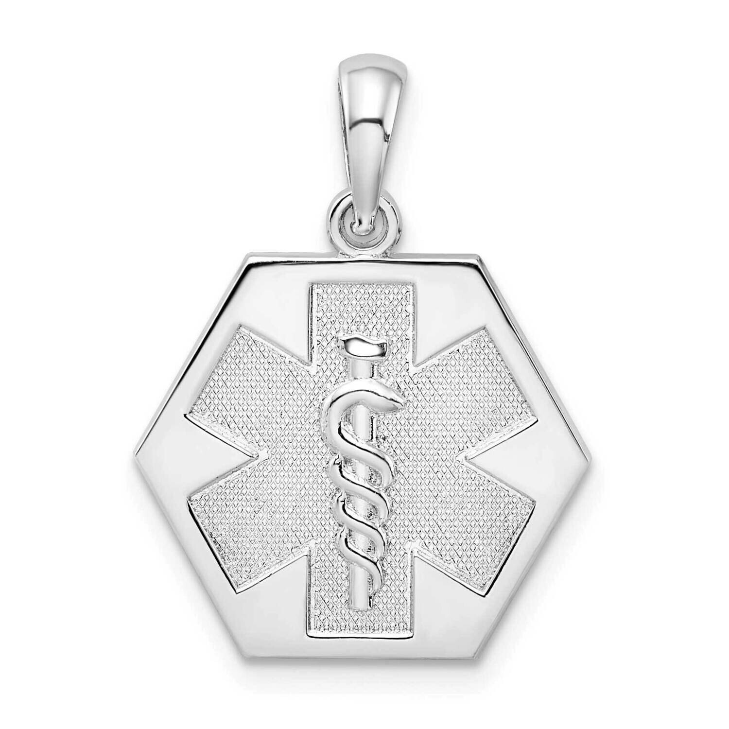 Caduceus Hexagon Disc Pendant Sterling Silver Polished QC10294