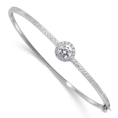 Polished CZ Hinged Bangle Bracelet Sterling Silver Rhodium-Plated QB1542, MPN: QB1542,