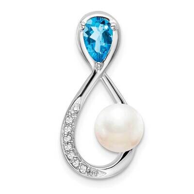 Blue Topaz Fwc Pearl Diamond Infinity Chain Slide 10k White Gold PM7182-BT-003-1WA, MPN: PM7182-BT-…