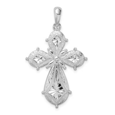 Fancy Scroll Diamond-Cut Rounded Cross Pendant Sterling Silver QC10193, MPN: QC10193, 637218169610