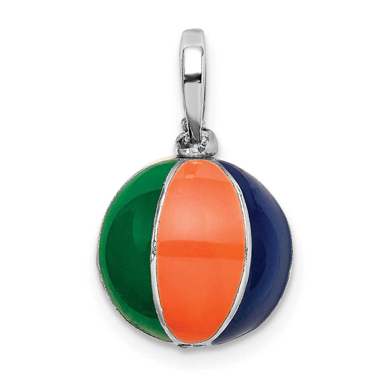 3D Enameled Beach Ball Pendant Sterling Silver Polished QC10711, MPN: QC10711, 637218159185