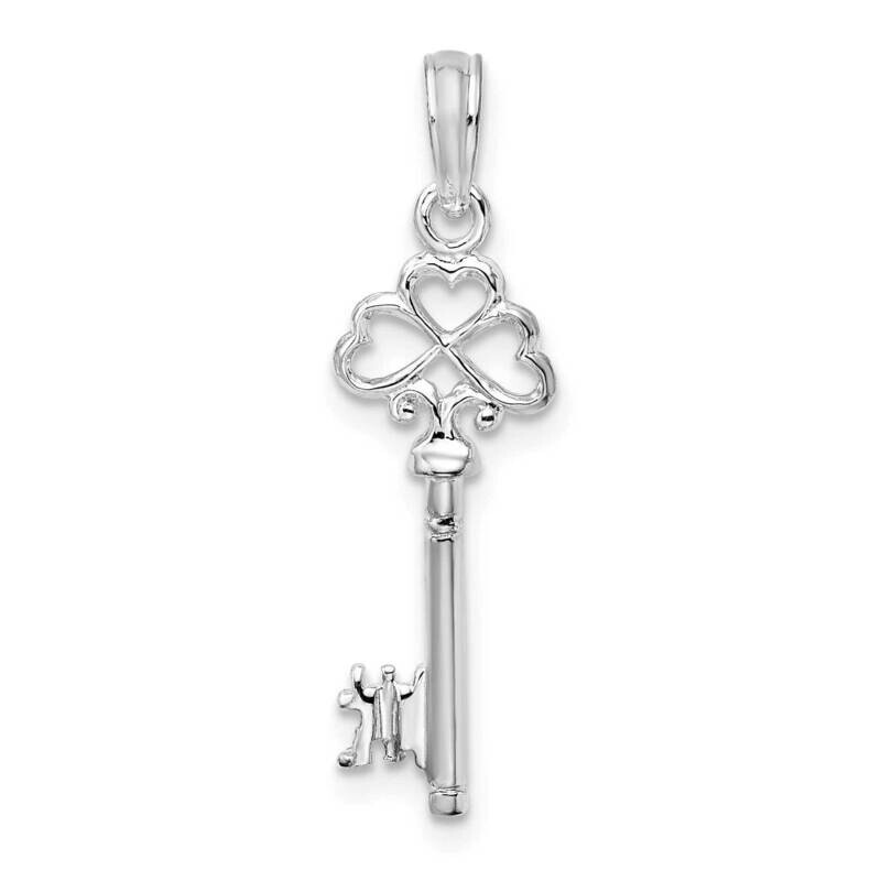3D Key Hearts Top Pendant Sterling Silver Polished QC10529