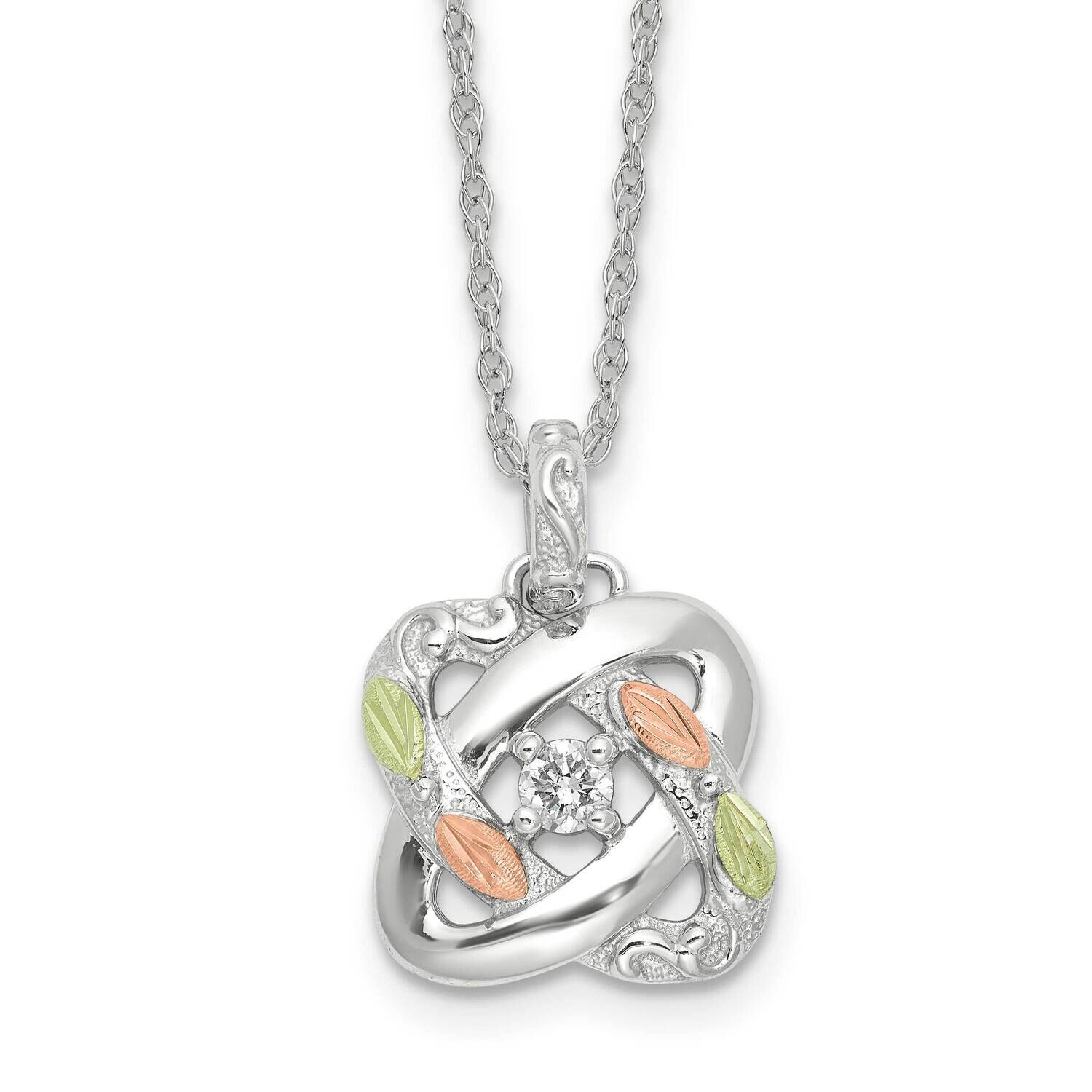 Rh-Pltd 12K Accents Diamond Love Knot 18 Inch Necklace Sterling Silver QBH293-18, MPN: QBH293-18,