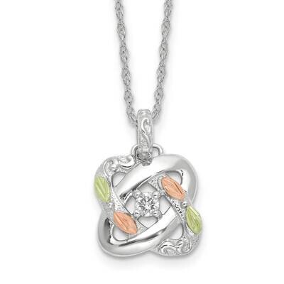 Rh-Pltd 12K Accents Diamond Love Knot 18 Inch Necklace Sterling Silver QBH293-18, MPN: QBH293-18,