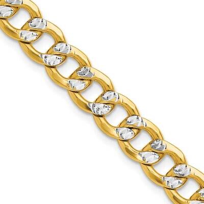 7.75mm Semi-Solid Rhodium Pavc Curb Chain 18 Inch 14k Gold PWF180-18, MPN: PWF180-18,