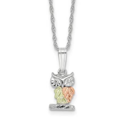Rhod-Pltd 12K Accents Owl 18 Inch Necklace Sterling Silver QBH295-18, MPN: QBH295-18,