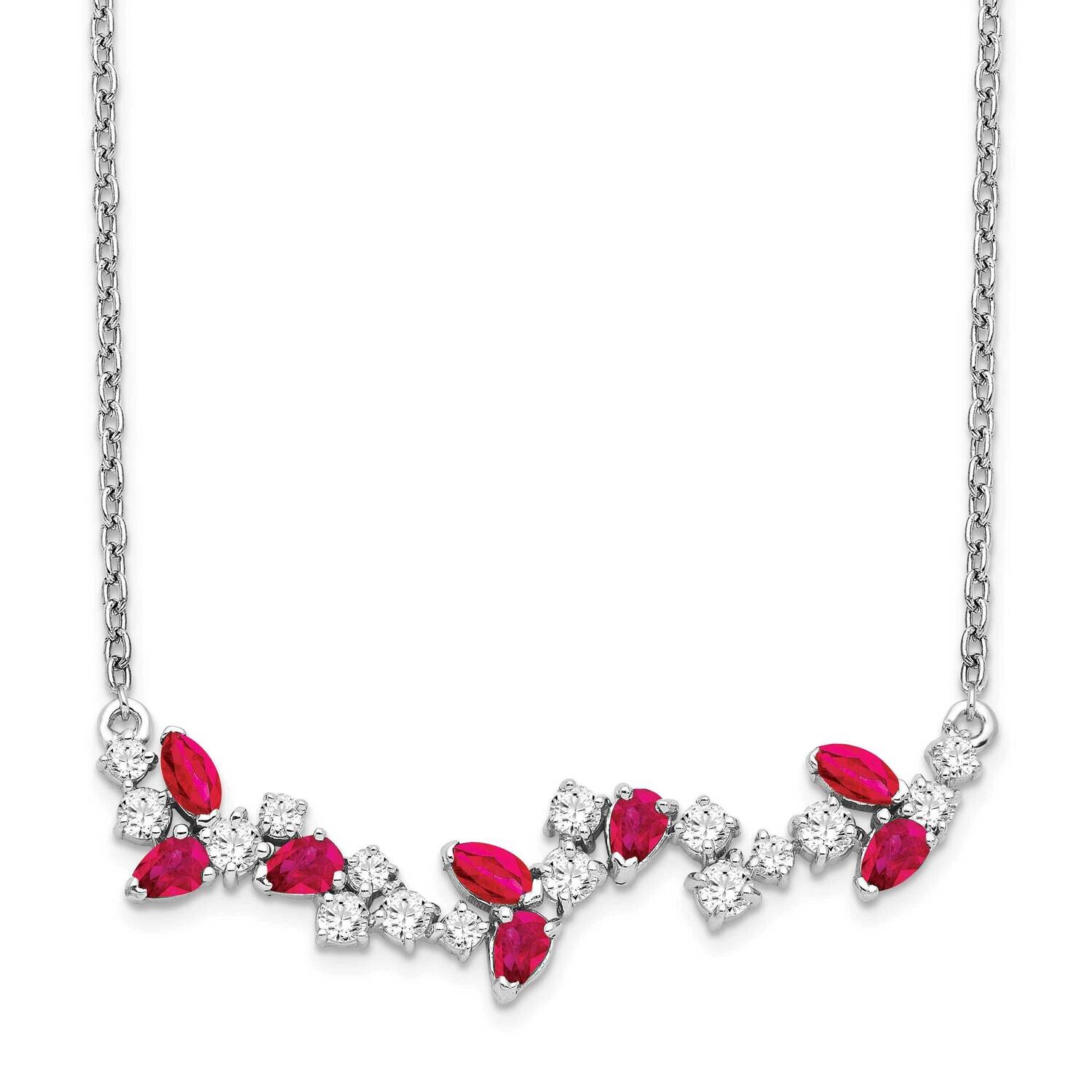 Ruby Diamond 18 Inch Floral Bar Necklace 14k White Gold PM7254-RU-038-WA, MPN: PM7254-RU-038-WA, 88…