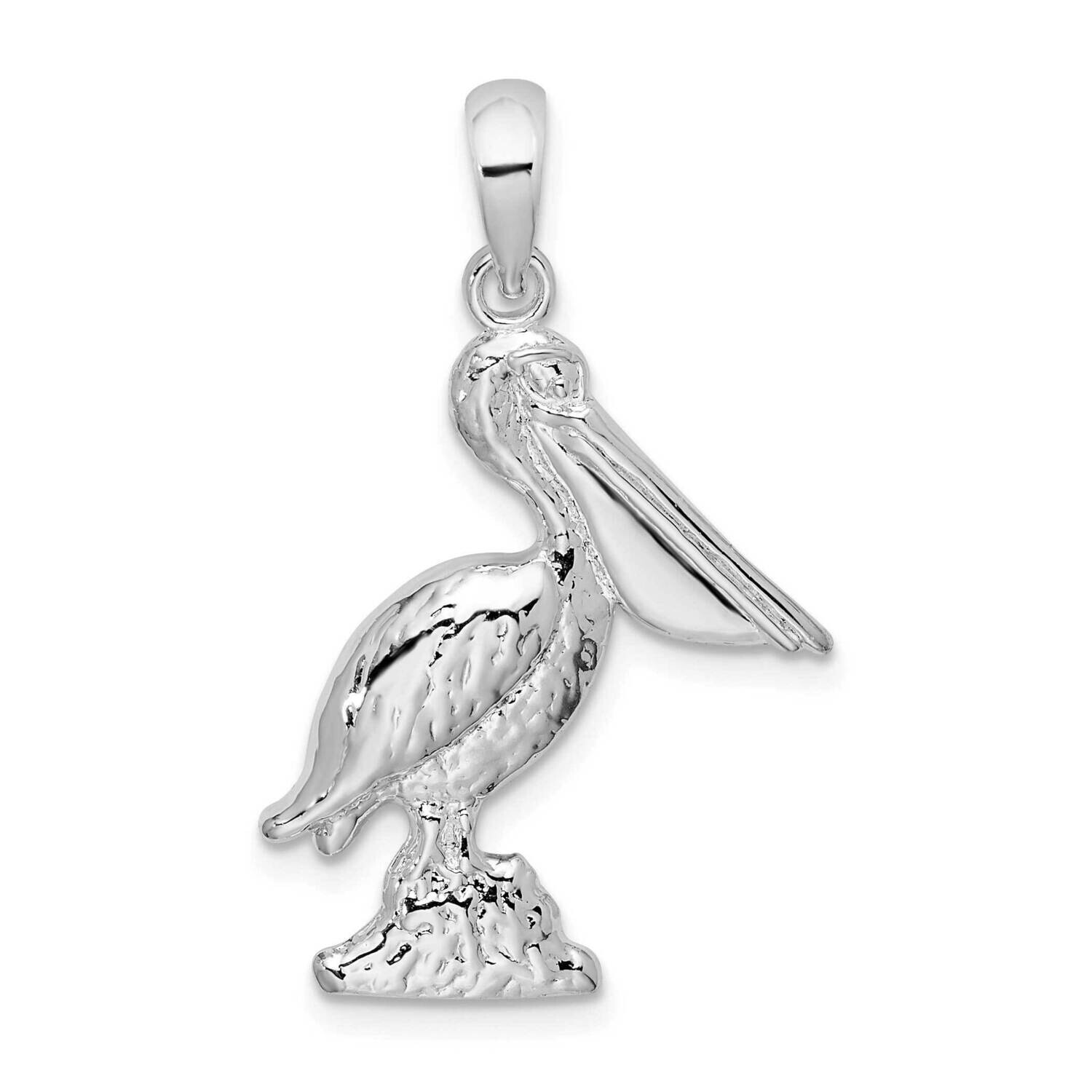 Large 3D Standing Pelican Pendant Sterling Silver QC10189