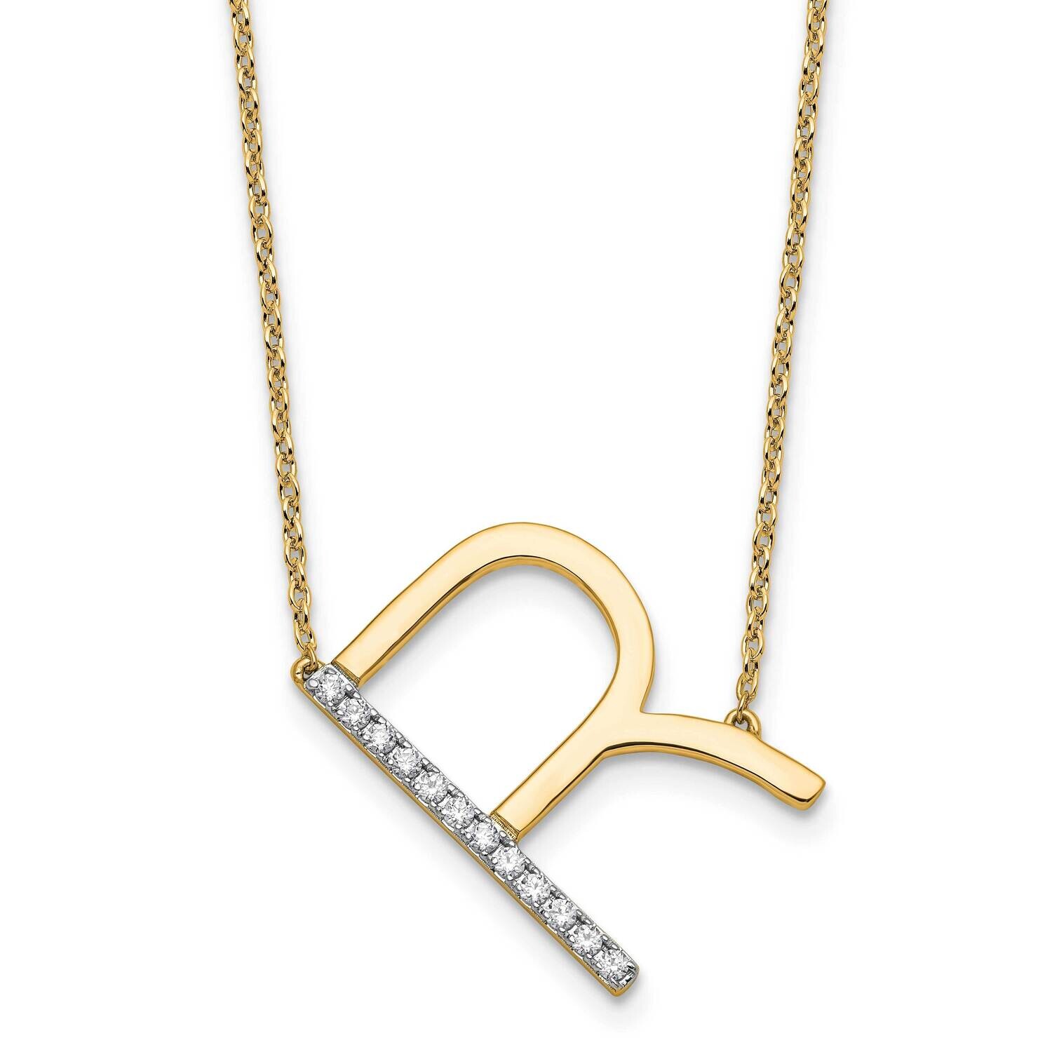 Sideways Diamond Initial R Necklace 14k Gold PM9844R-014-YA, MPN: PM9844R-014-YA,