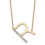 Sideways Diamond Initial R Necklace 14k Gold PM9844R-014-YA, MPN: PM9844R-014-YA,